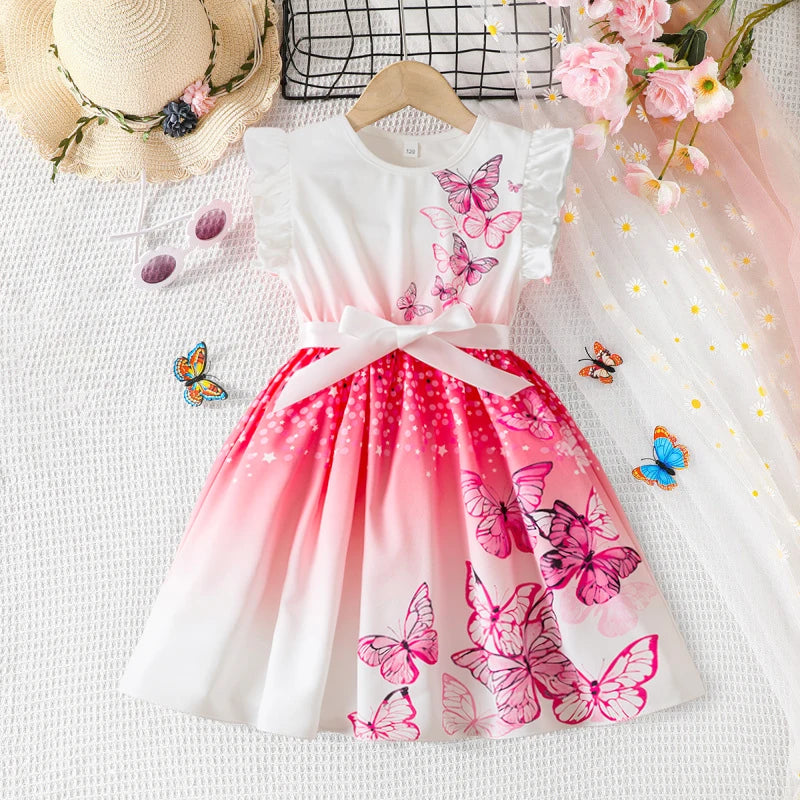 Sweet Flower Girl Dress – Summer Printed Flying Sleeve Party Dress for Girls 3-8Y