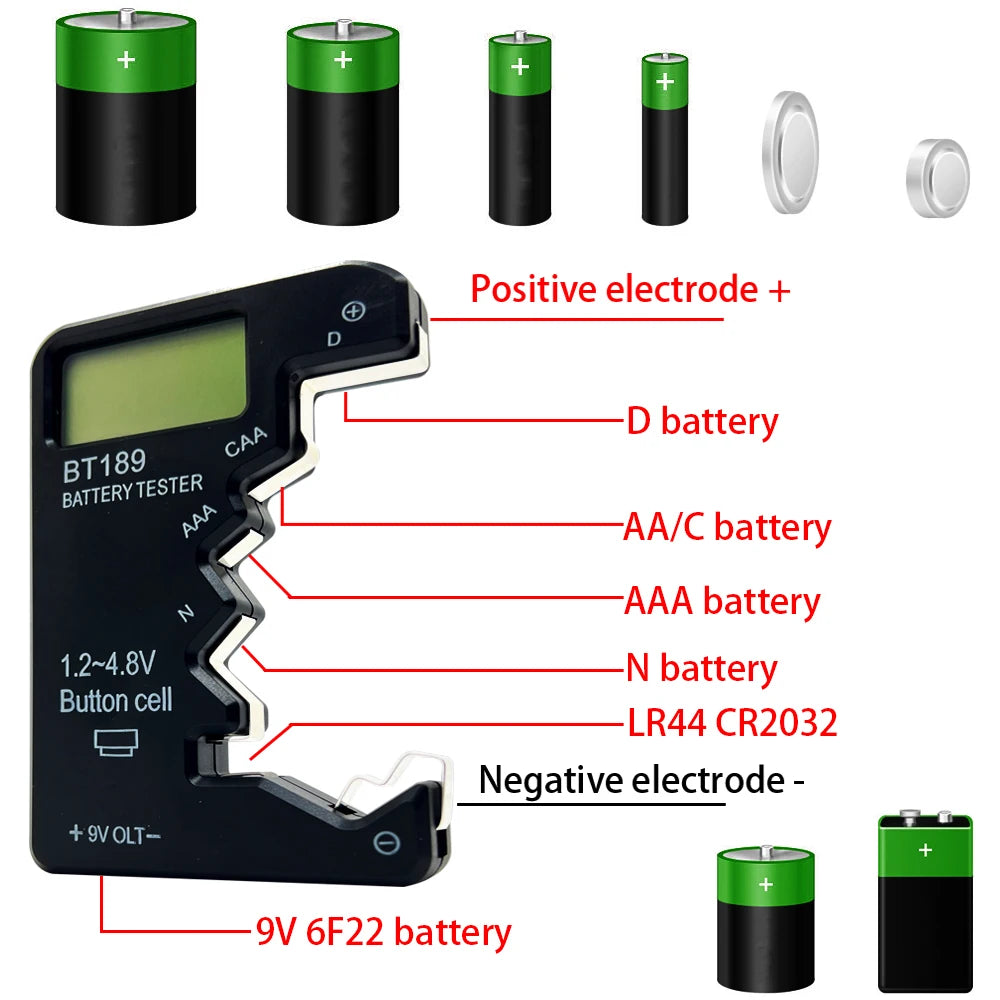 BT-189 Universal Battery Tester – LCD Display for AA/AAA/C/D/9V/1.5V Batteries