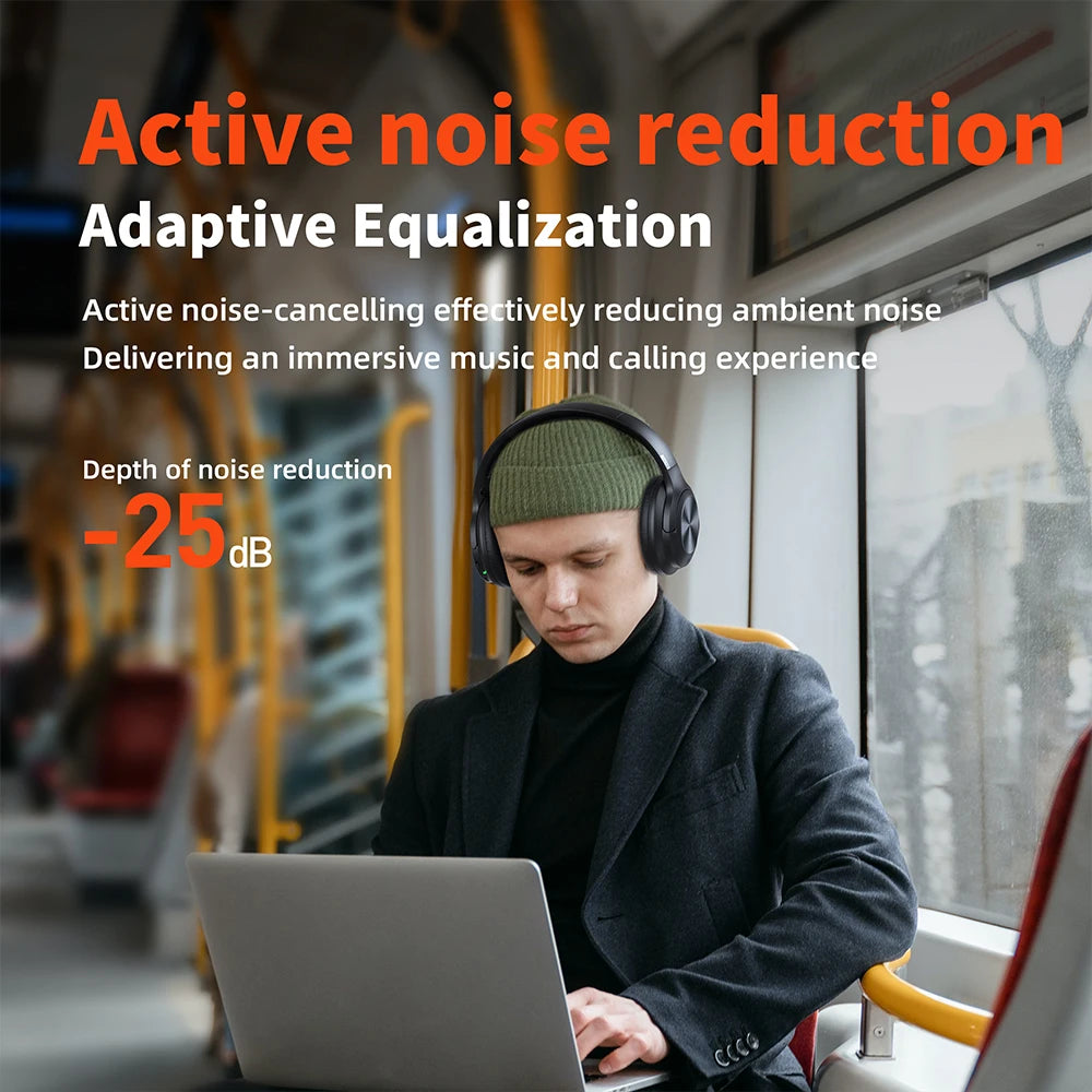QERE E80 Wireless Headphones Bluetooth 5.3 – ANC Noise Cancelling Over-Ear Headset with Hi-Res Audio