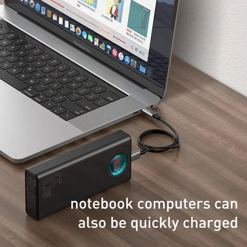 Baseus 30000mAh Power Bank 65W PD 3.0 Fast Charging Portable External Battery for iPhone, Laptop & Tablet
