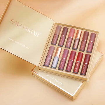 AM SUGAR 12-Color Matte Velvet Lip Gloss Set – Non-Stick Lip Glaze Lipstick