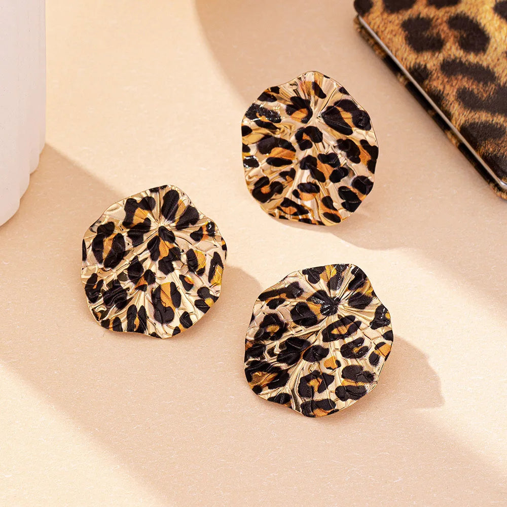 Leopard Print Circular Disc Earring & Ring Set for Women – Trendy 2024 Jewelry Gift