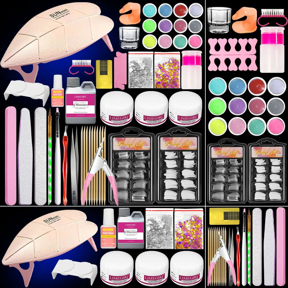 Professional Acrylic Nail Art Kit – Glitter Powder & DIY Practice Tools for Manicure