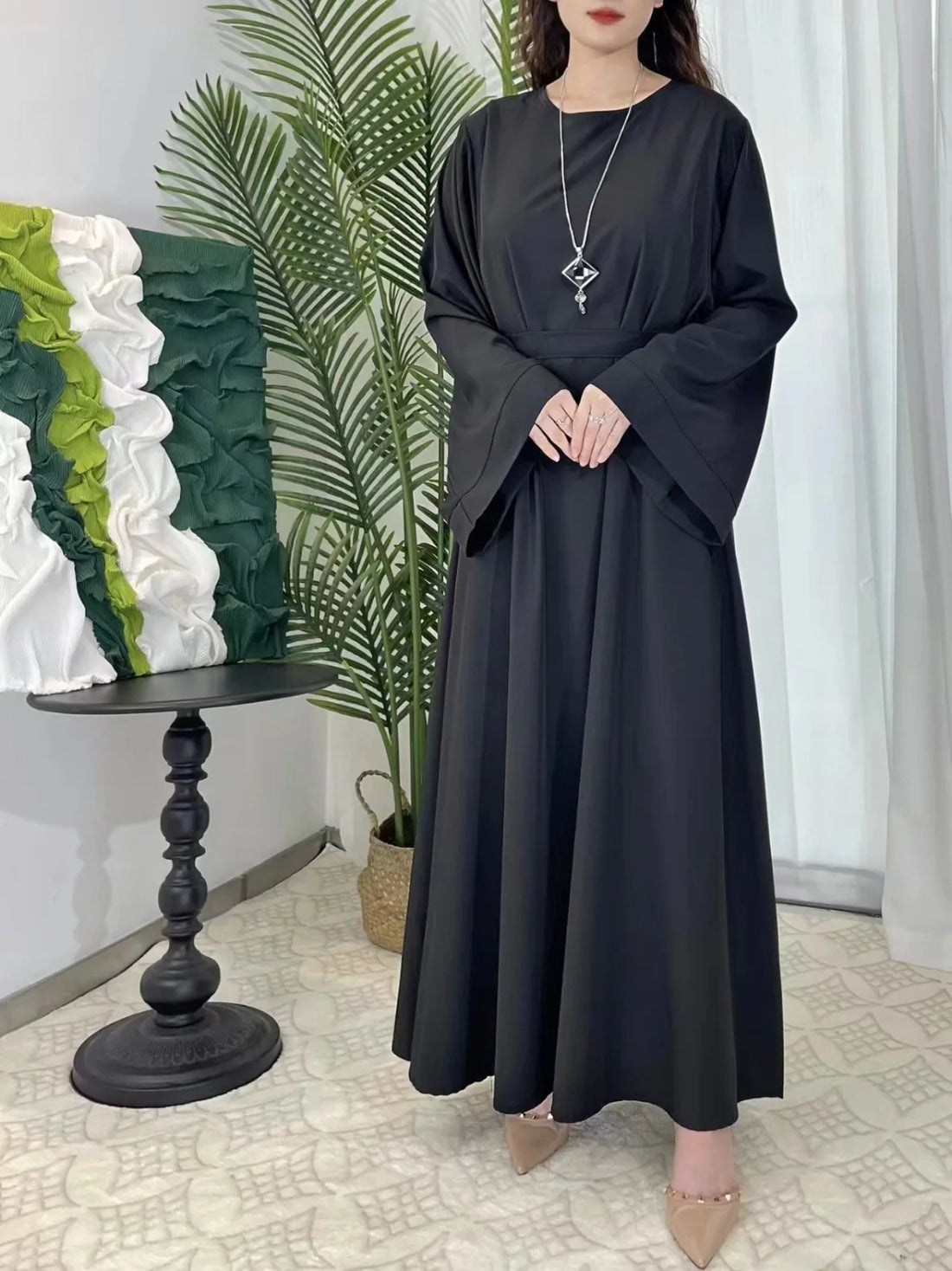 Muslim Abaya Kaftan Prayer Dress for Women – Full Sleeve Islamic Robe with Belt