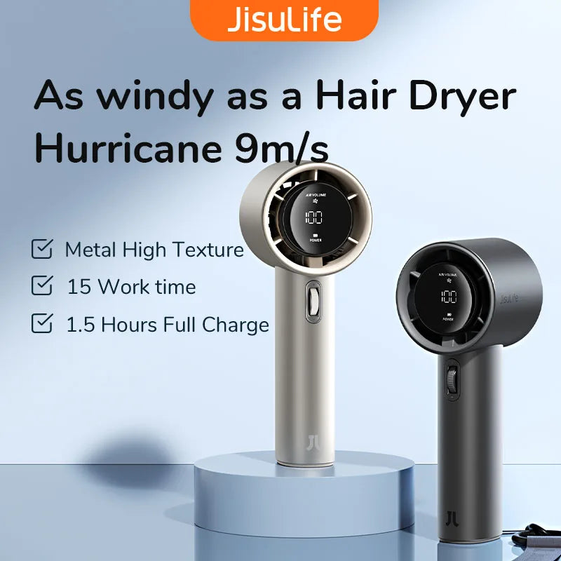 JISULIFE Mini Handheld Portable Fan – 100 Wind Speeds, 5000mAh Rechargeable Battery, LED Display