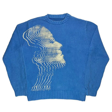 Men's Blue Y2K Knitted Sweater – Harajuku Anime Pattern Unisex Retro Cotton Pullover