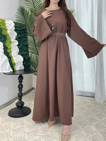 Muslim Women's Kaftan Prayer Dress – Full Sleeve Abaya with Belt for Ramadan & Daily Wear