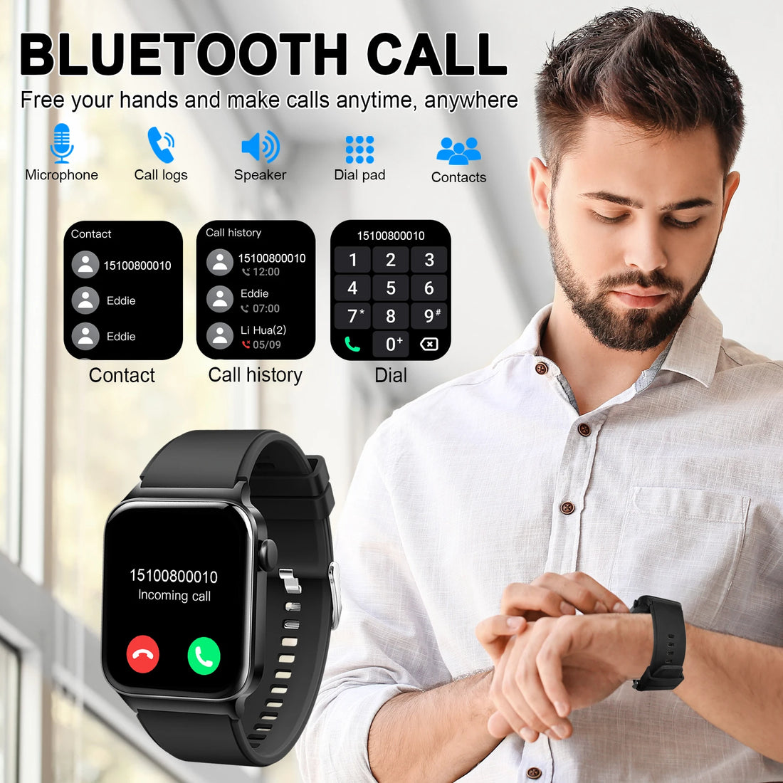 1.85" Smart Watch – Bluetooth Calling, IP68 Waterproof Fitness Tracker with 100+ Sports Modes