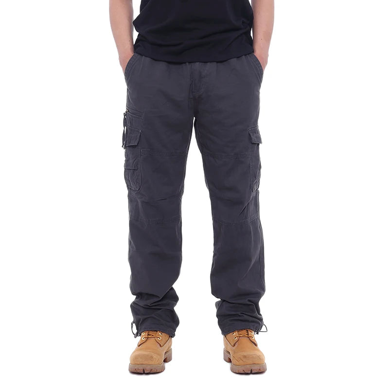2025 Men's Cargo Pants – 100% Cotton Casual Trousers with Multiple Pockets & Elastic Waist