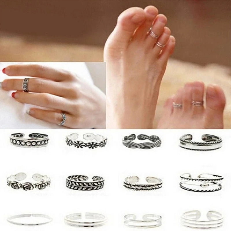 9Pcs Adjustable Toe Rings for Women – Hypoallergenic Open Toe Ring Set for Beach Foot Jewelry