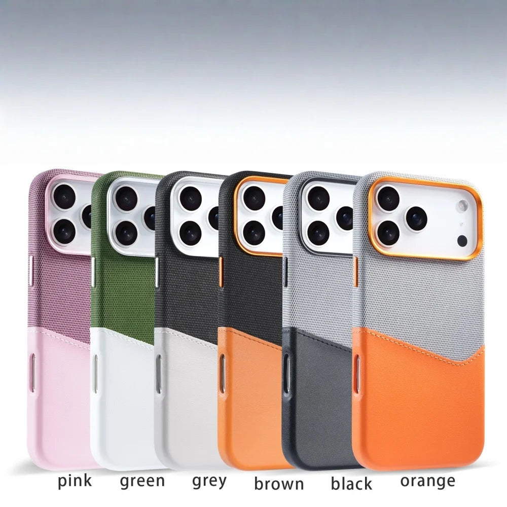Fabric PU Leather Phone Case for iPhone 17 Pro Max/17 Air | Contrast Color MagSafe Card Holder Cover