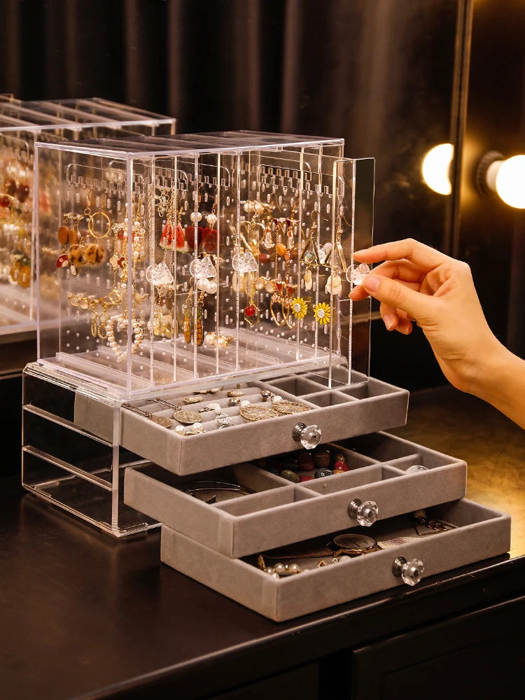 Luxury Acrylic Jewelry Storage Box – Transparent Organizer with Drawers for Girls