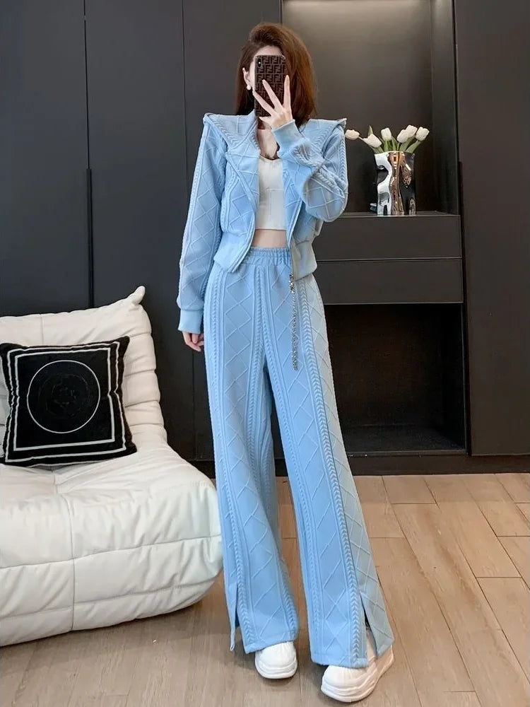 Women's 2-Piece Tracksuit – Autumn/Winter Sweatshirt & Wide-Leg Trousers Set