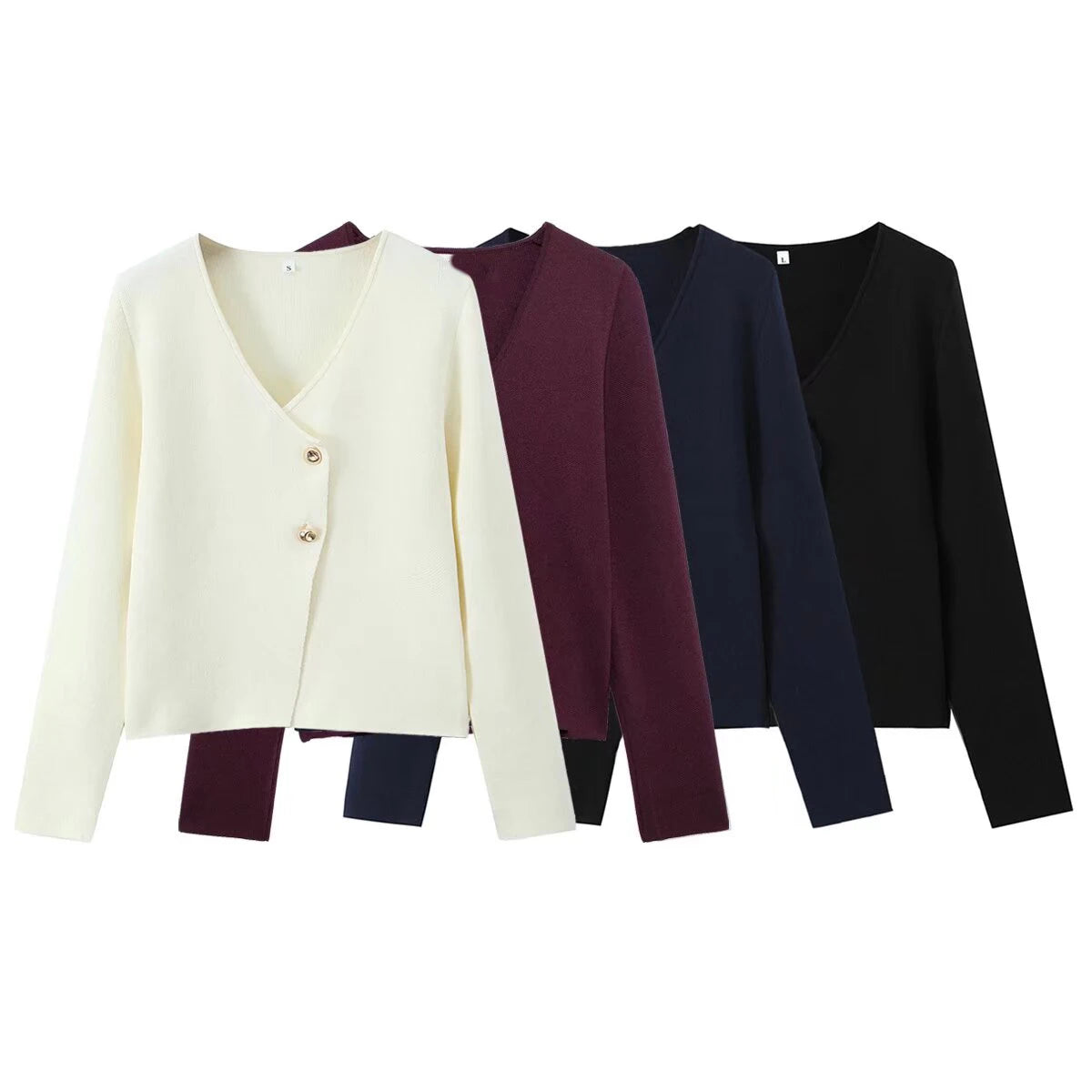 UNIZERA Women's Knitted Cardigan – Slim Fit V-Neck Sweater with Gold Buttons for Winter
