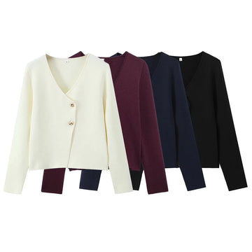 UNIZERA Women's Knitted Cardigan – Slim Fit V-Neck Sweater with Gold Buttons for Winter