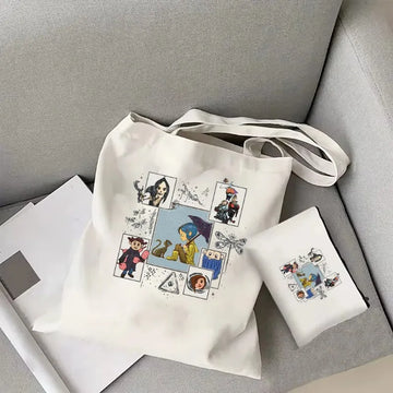 Coraline Movie Tote Bag – Halloween Horror Fantasy Canvas Shoulder Bag