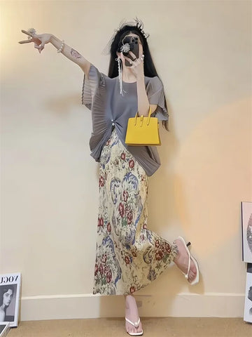 Elegant Slim Gray Pleated Short-Sleeve Dress – Women’s Summer Party & Casual Outfit