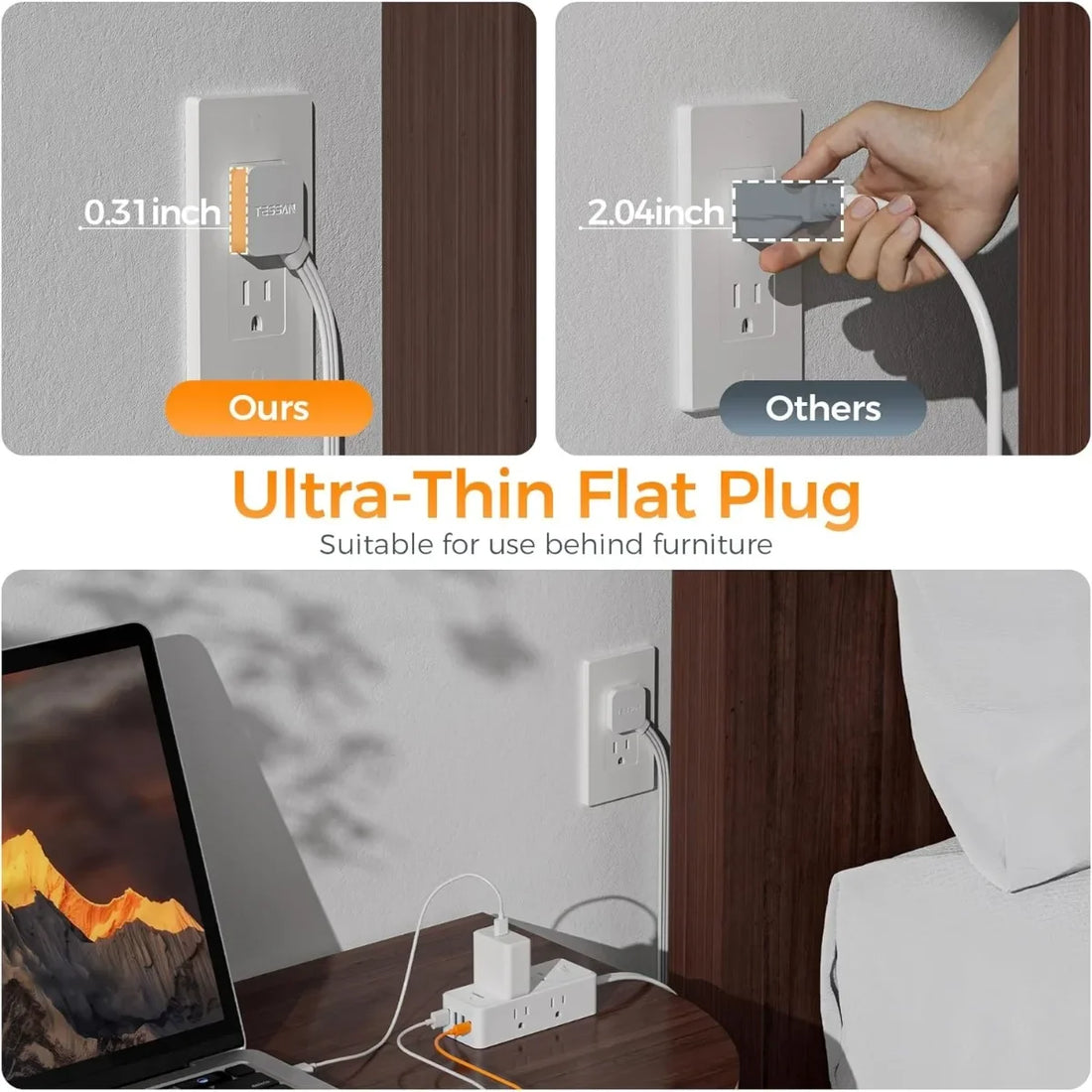 TESSAN Surge Protector Power Strip with 6 AC Outlets 3 USB A Ports and 1 USB C Ports 5 ft Extension Cord with Multiple Outlets