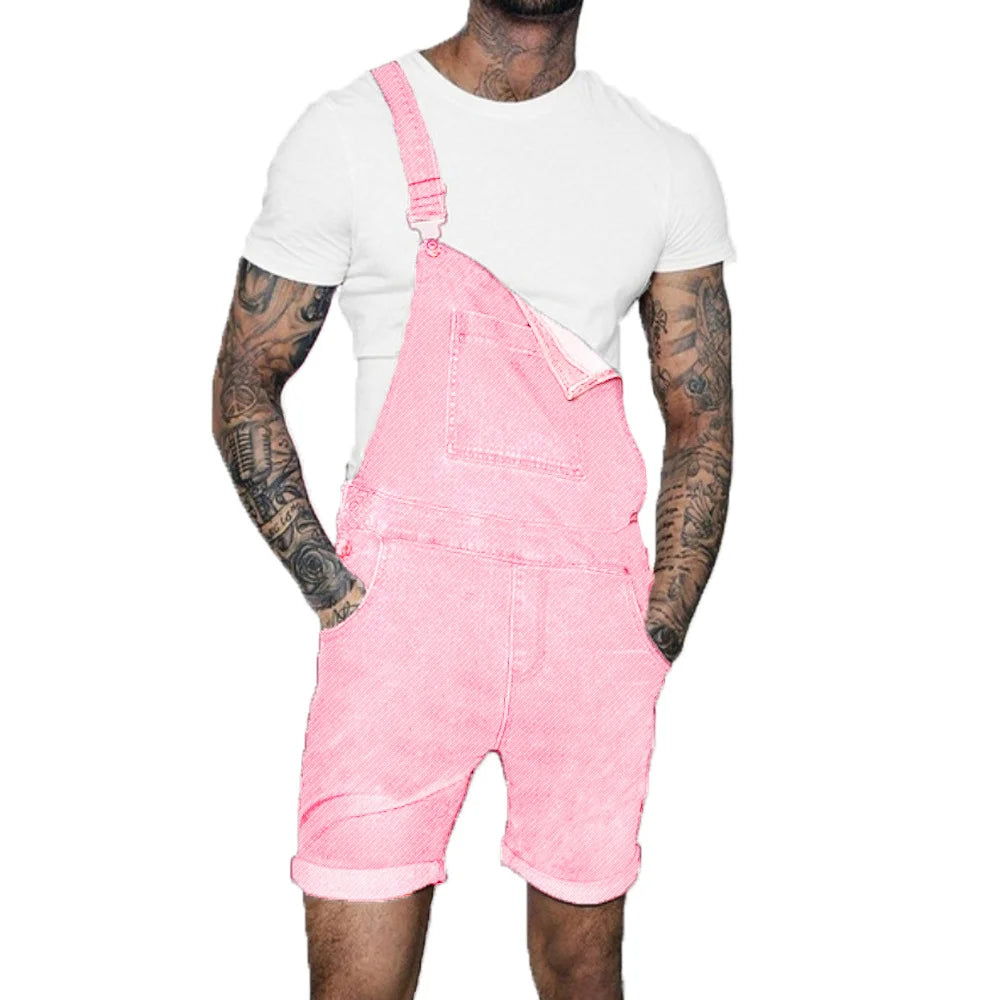 Fashion Streetwear Men's Suspenders Denim Jumpsuits – Cargo Shorts & Pink Overalls