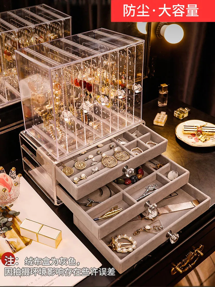Luxury Acrylic Jewelry Storage Box – Transparent Organizer with Drawers for Girls