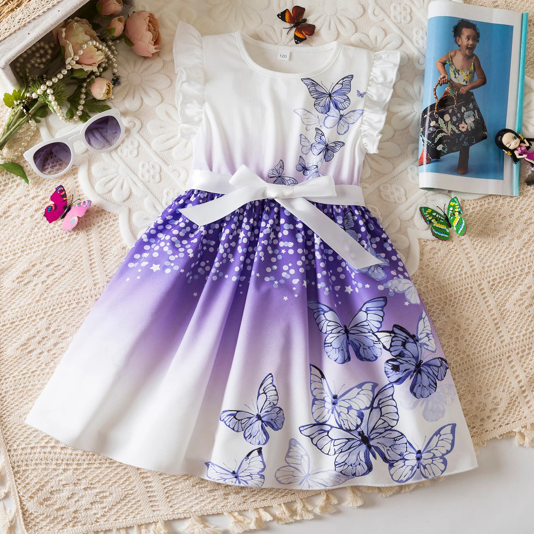 Sweet Flower Girl Dress – Summer Printed Flying Sleeve Party Dress for Girls 3-8Y