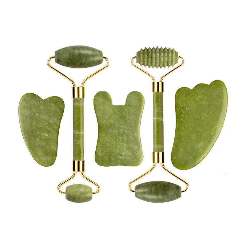 Natural Jade Roller & Gua Sha Massage Set – Acupuncture Spa Facial & Body Tools
