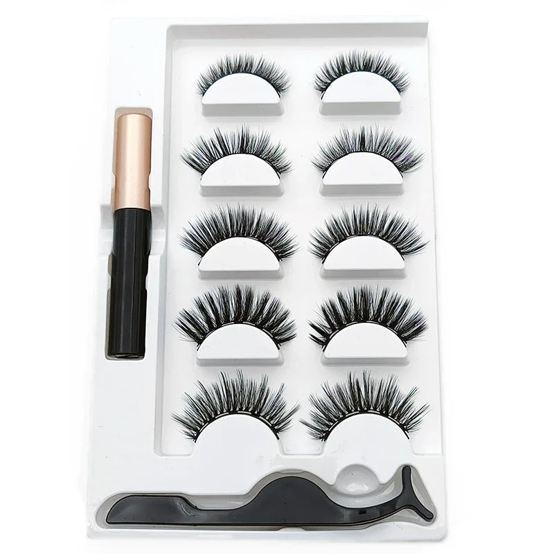 5 Pairs Magnetic Eyelashes with Liquid Eyeliner – False Eyelashes Set for Easy Application