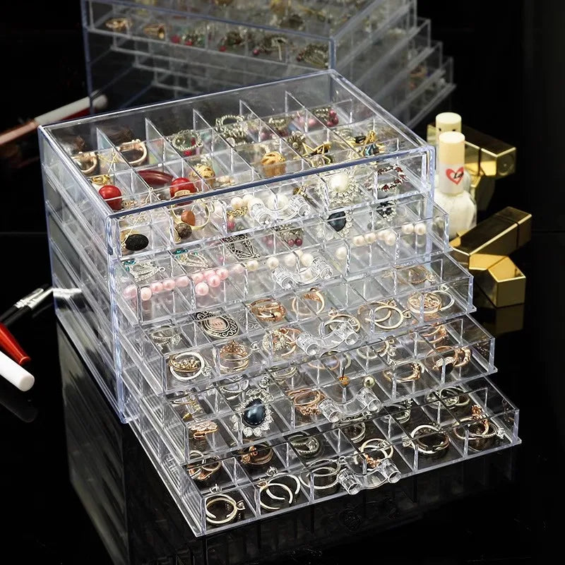 5-Drawer Transparent Earring & Jewelry Storage Box with 120 Grid Organizer