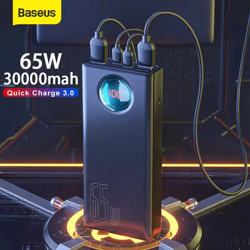 Baseus 30000mAh Power Bank 65W PD 3.0 Fast Charging Portable External Battery for iPhone, Laptop & Tablet