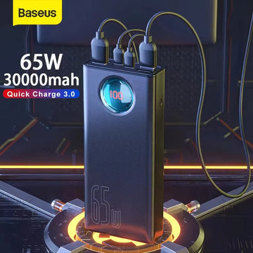 Baseus 30000mAh Power Bank 65W PD 3.0 Fast Charging Portable External Battery for iPhone, Laptop & Tablet