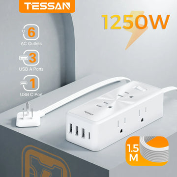 TESSAN Surge Protector Power Strip with 6 AC Outlets 3 USB A Ports and 1 USB C Ports 5 ft Extension Cord with Multiple Outlets