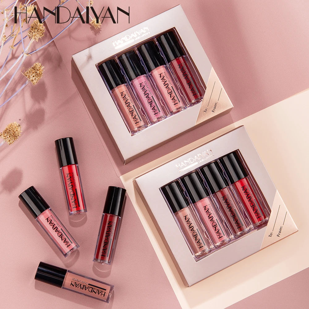 HANDAIYAN 4-Piece Matte Velvet Lip Gloss Set – NonStick Long-lasting Liquid Lipstick