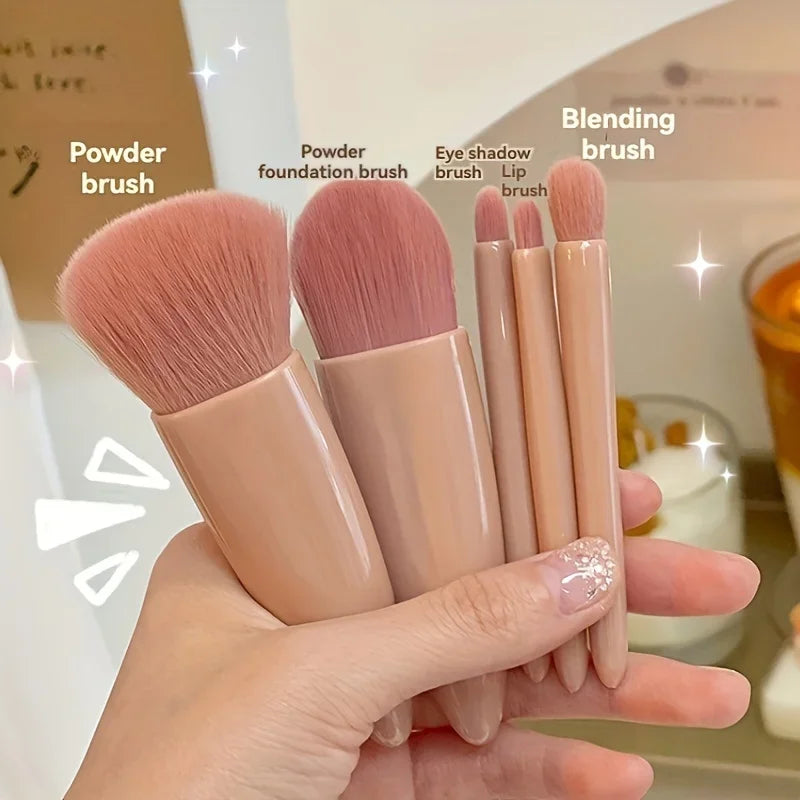Mini Travel Makeup Brush Set – 5PCS Foldable Kit with Mirror for On-the-Go Glam