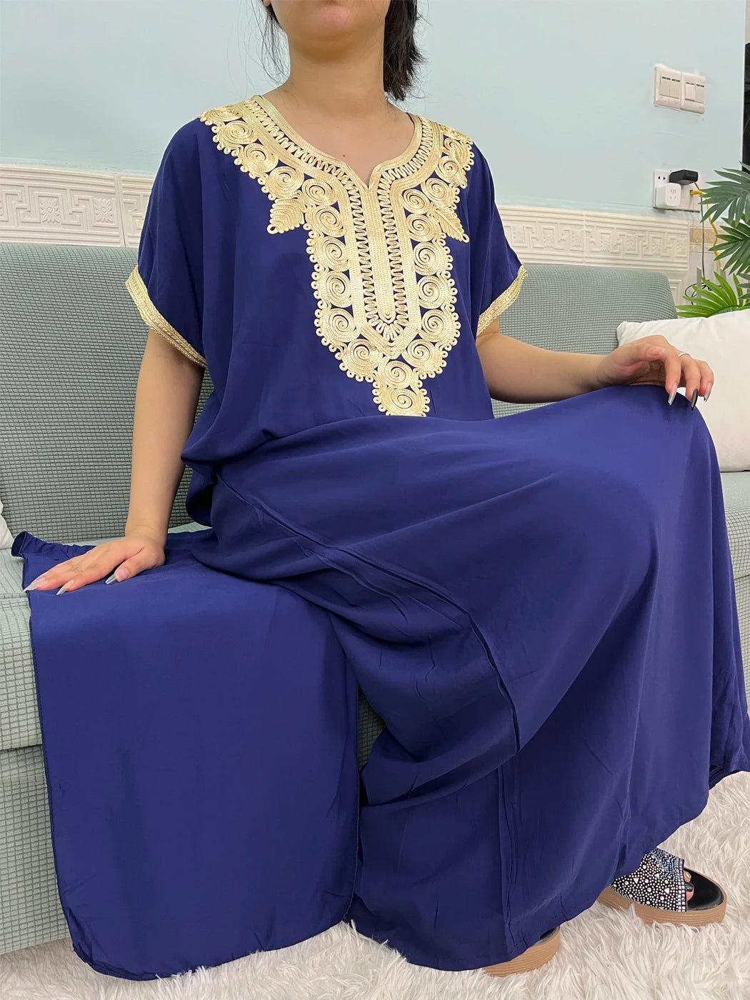 Muslim Pure Cotton Abayas for Women – Dubai Loose Fit Traditional Dress with Headscarf & Turban