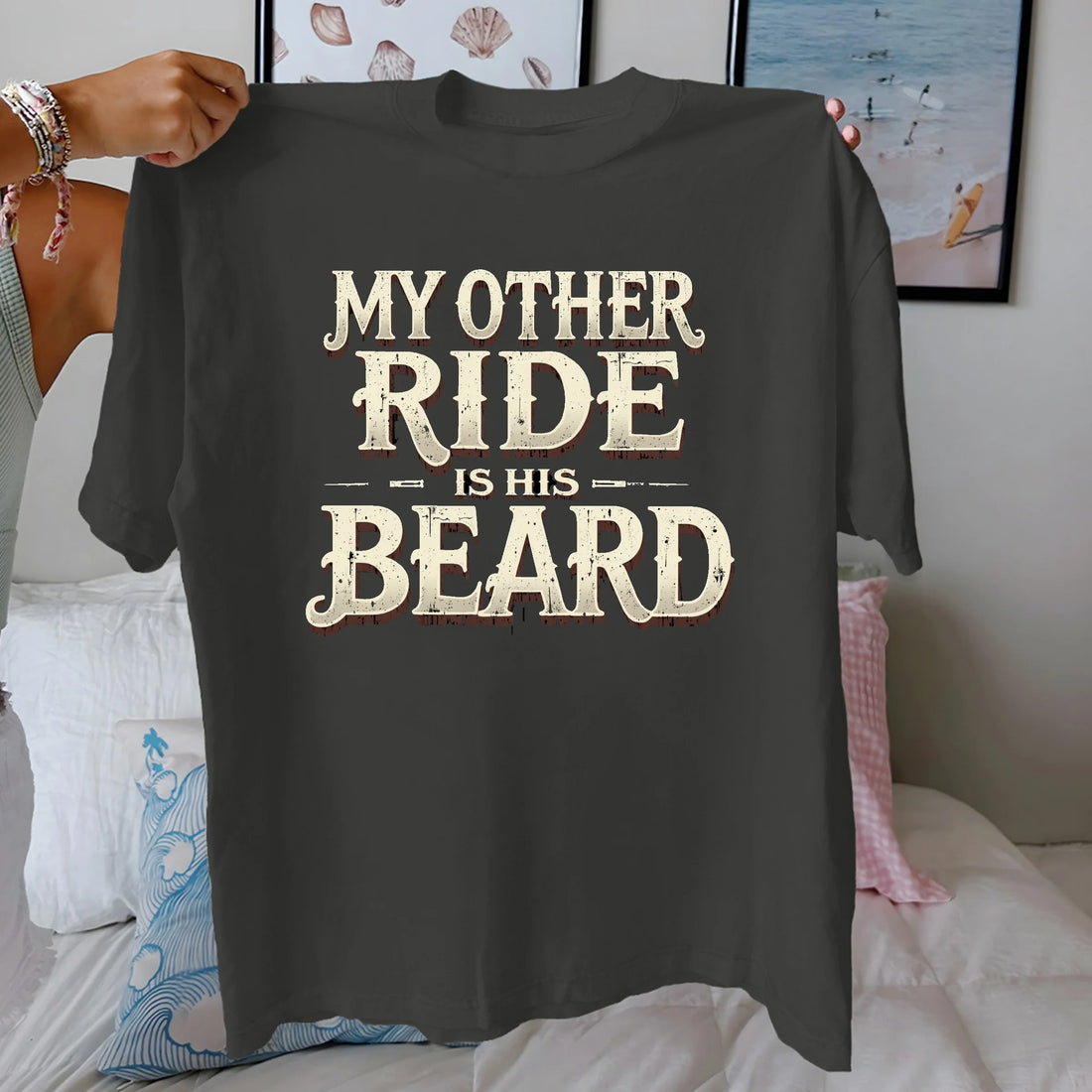 MY OTHER RIDE IS HIS BEARD  pure cotton women's Tshirt comfort fit
