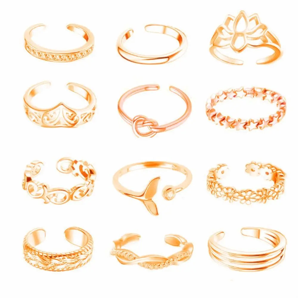 12pcs Alloy Toe Ring Set for Women – Open Toe Rings Beach Foot Accessories