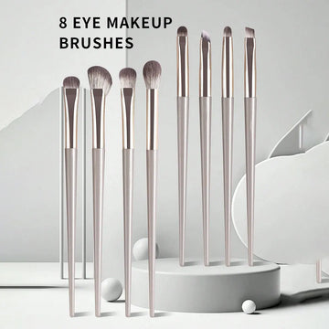 Champagne Silver Eye Makeup Brush Set – 8PCS Portable Beauty Tools for Precise Eye Looks