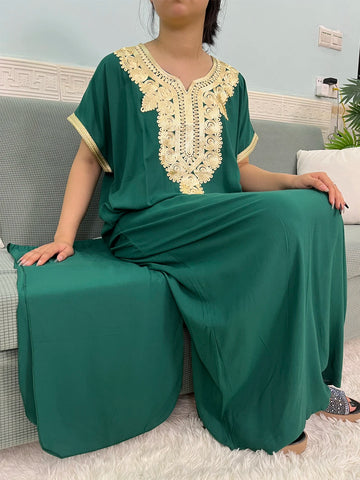 Muslim Pure Cotton Abayas for Women – Dubai Loose Fit Traditional Dress with Headscarf & Turban