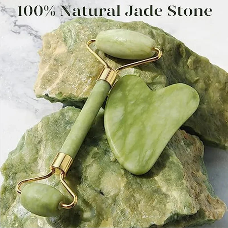 Natural Jade Roller & Gua Sha Massage Set – Acupuncture Spa Facial & Body Tools