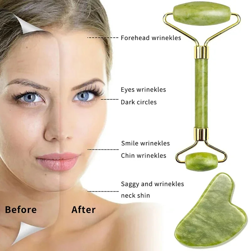Natural Jade Roller Massager – Facial Lifting & Anti-Wrinkle Skin Care Tool
