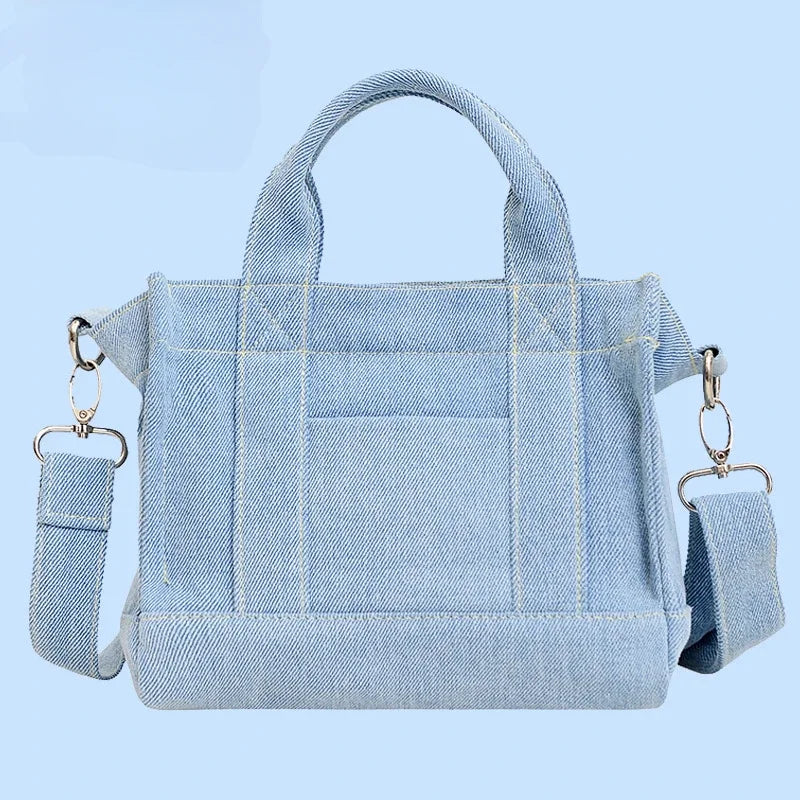 Kawaii Snoopy Denim Tote Bag – Cute Embroidered Cartoon Lunch & Crossbody Bag for Students