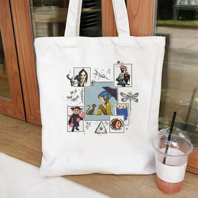Coraline Movie Tote Bag – Halloween Horror Fantasy Canvas Shoulder Bag