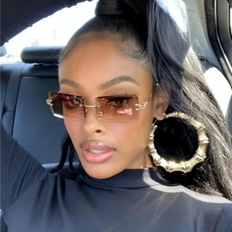 Unisex Small Rimless Sunglasses – Retro Gradient Fashion Shades for Men & Women