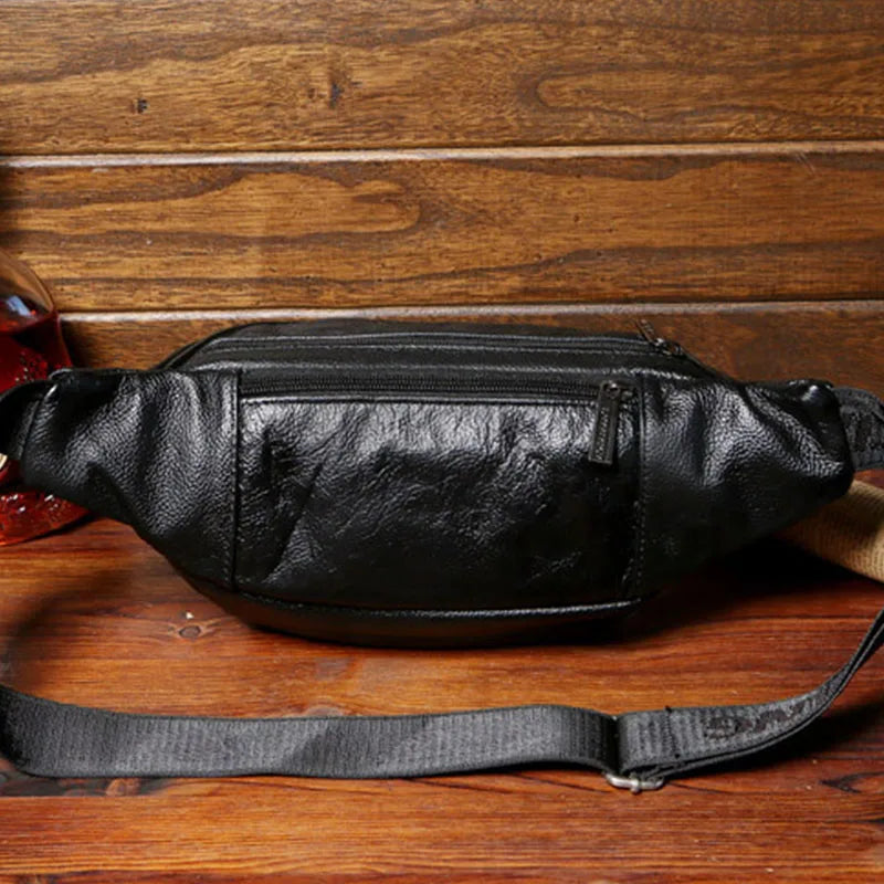 Men’s Leather Waist Bag – High Capacity Waterproof Fanny Pack & Belt Pouch