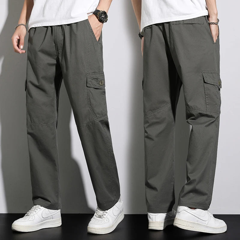 Oversized Men's Cotton Cargo Pants – Relaxed Fit Drawstring Trousers for Casual & Workwear
