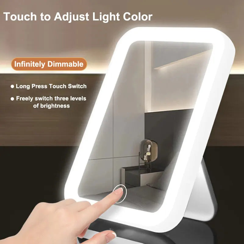 3-Color LED Vanity Mirror – USB Rechargeable Touch Screen Makeup Mirror with Adjustable Brightness