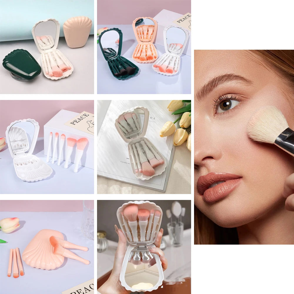 5PCS Portable Makeup Brush Set – Foundation & Eyeshadow Brushes with Mirror