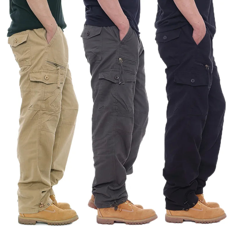 2025 Men's Cargo Pants – 100% Cotton Casual Trousers with Multiple Pockets & Elastic Waist