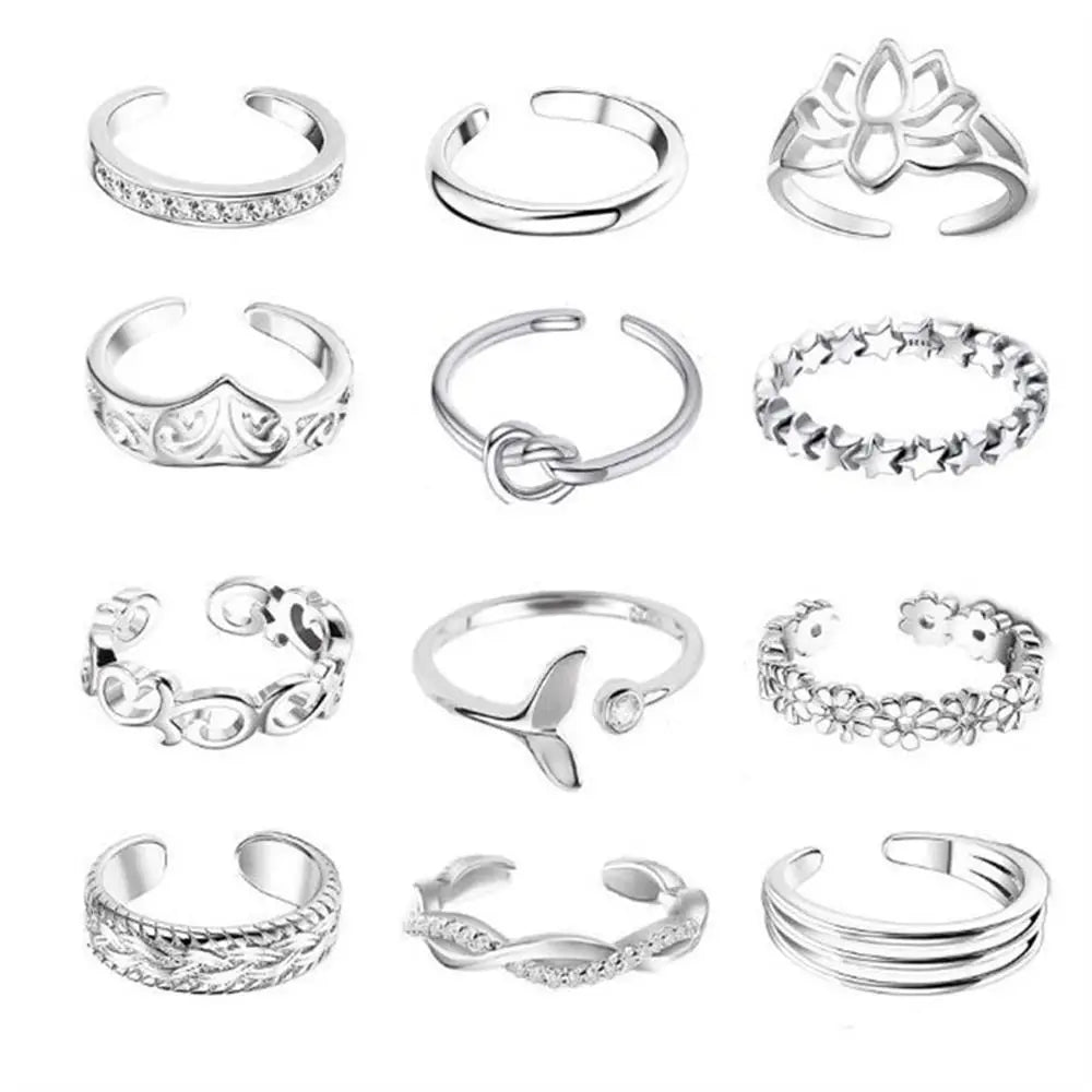 12pcs Alloy Toe Ring Set for Women – Open Toe Rings Beach Foot Accessories