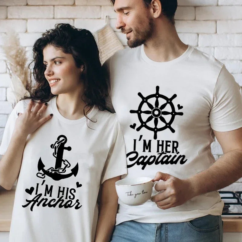 Matching Couples T-Shirt – I'm Her Captain & His Anchor Unisex Romantic Gift Tees